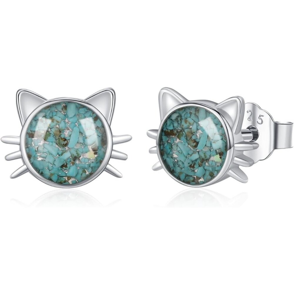 Women's Sterling Silver Cat Earrings Cute Animal Kitten Stud for Sensitive Ears